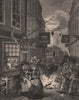 TIMES OF THE DAY. 'Night'. After William HOGARTH 1833 old antique print