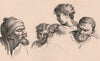 'Heads from the Cartoons at Hampton Court'. After William HOGARTH 1833 print