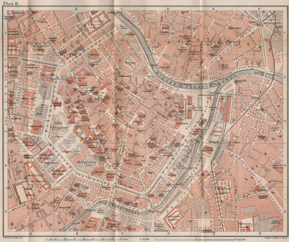 VIENNA city centre. WIEN Burg. Town plan stadtplan. Austria Österreich 1896 map