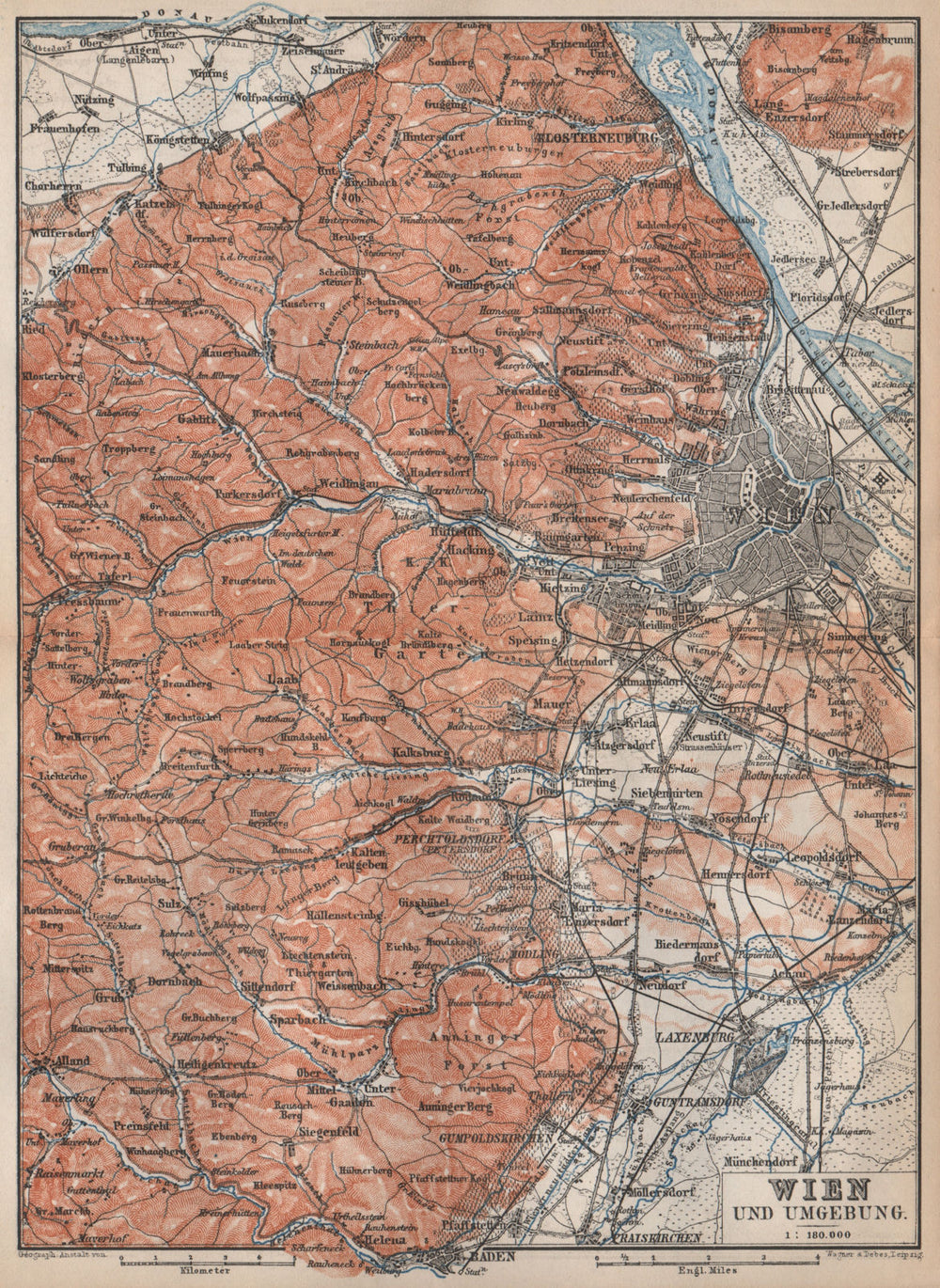 VIENNA WIEN environs umgebung. Klosterneuburg Tiergarten Laxenburg 1896 map