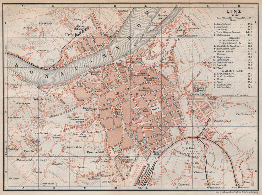 LINZ antique town city plan stadtplan. Austria Österreich karte 1896 old map