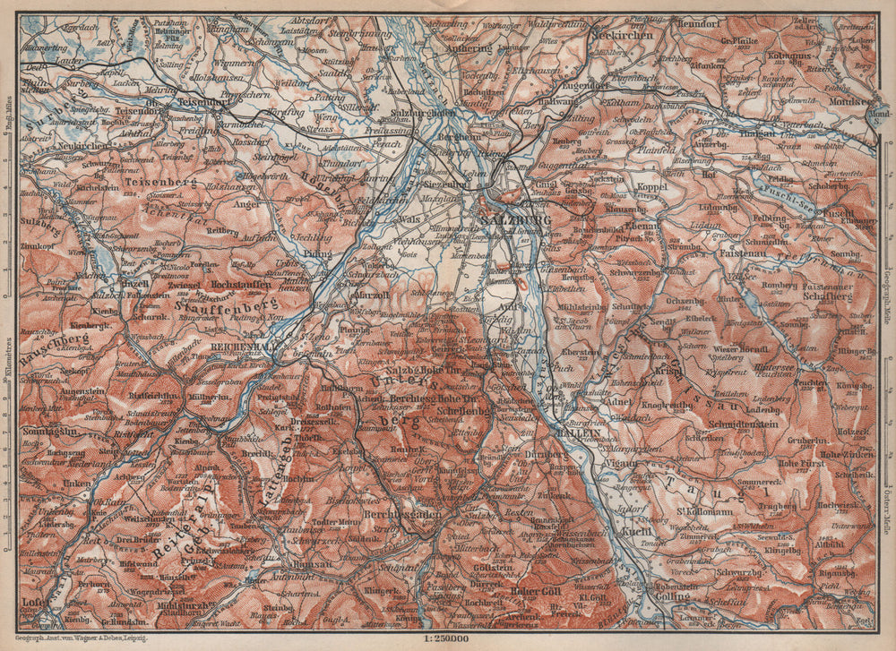 SALZBURG environs. Berchtesgaden Faistenau Seekirchen Reichenhall 1896 old map