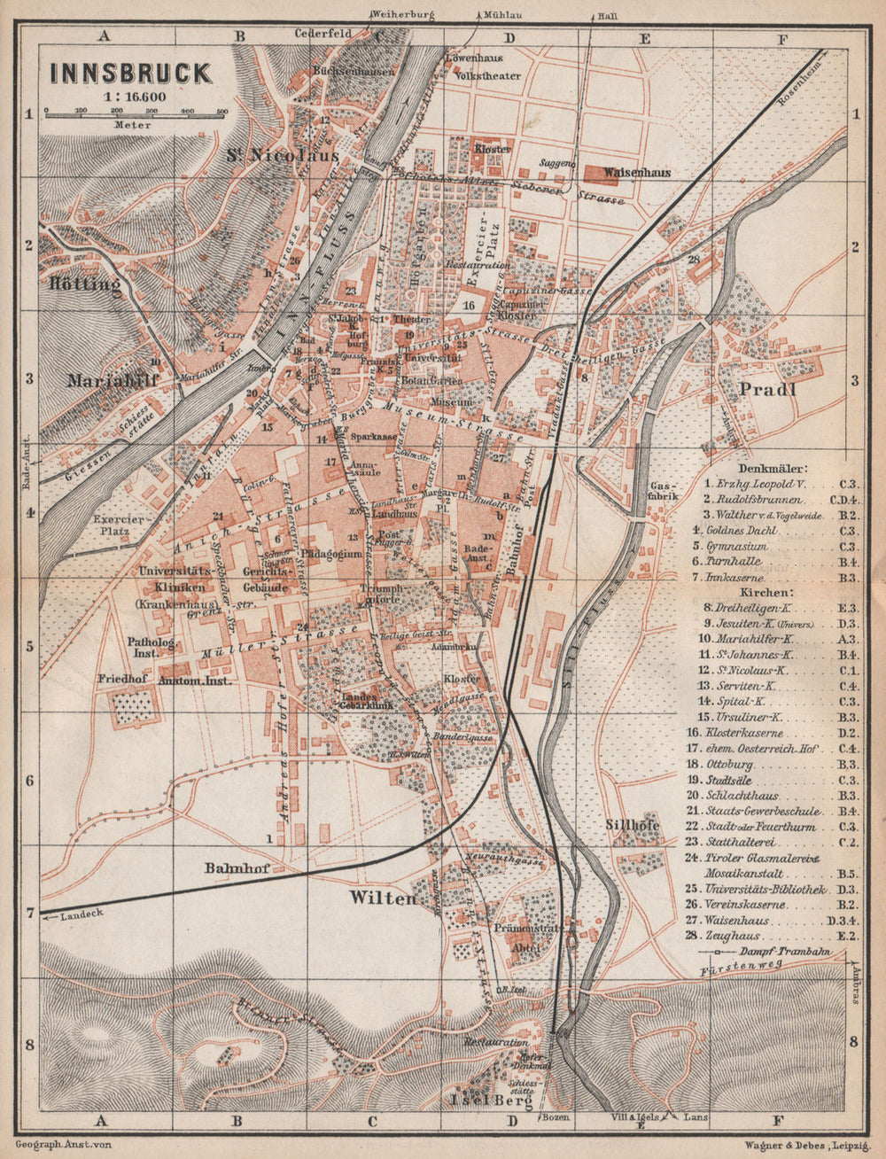 INNSBRUCK antique town city plan stadtplan. Austria Österreich karte 1896 map