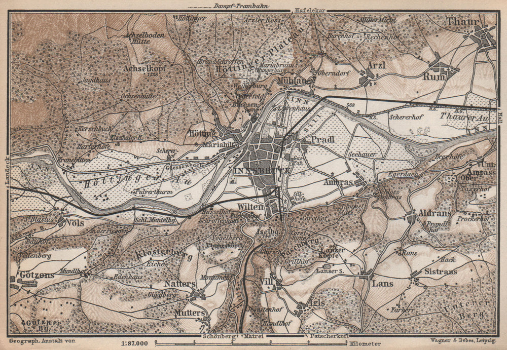 INNSBRUCK ENVIRONS Umgebung. Thaur Gotzens Igls. Austria Österreich 1896 map