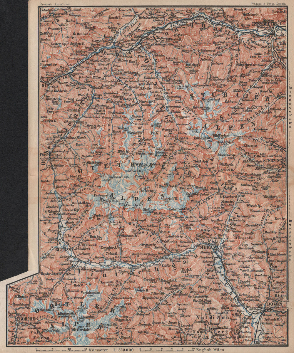 TYROL/ UPPER INNTHAL ÖTZTHALER ORTLER STUBAIER ALPEN topo-map. Austria 1896