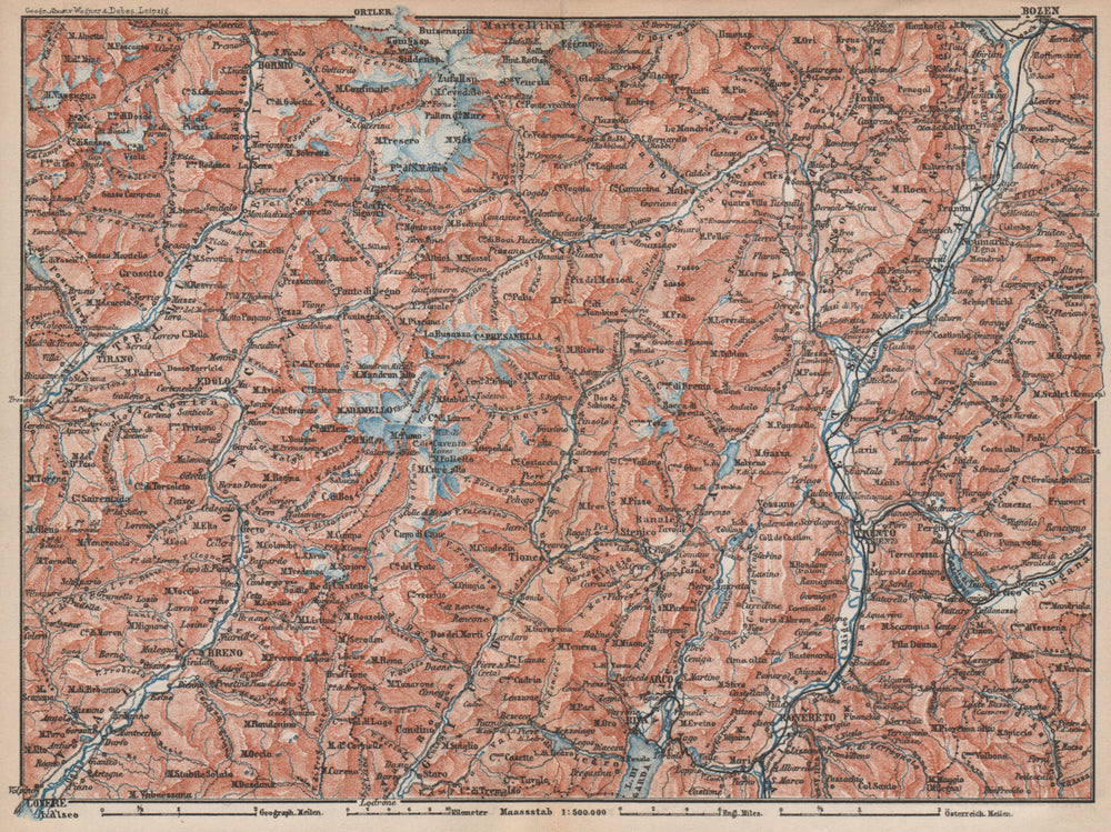 TRENTINO-ALTO ADIGE. Bolzano Bormio S. Caterina Aprica Campiglio mappa 1896