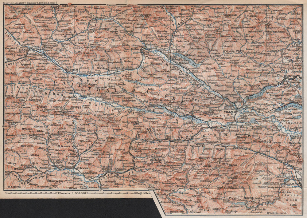 CARINTHIAN ALPS Lienz Villach Triglav Lake Bled Austria Italy Slovenia 1896 map