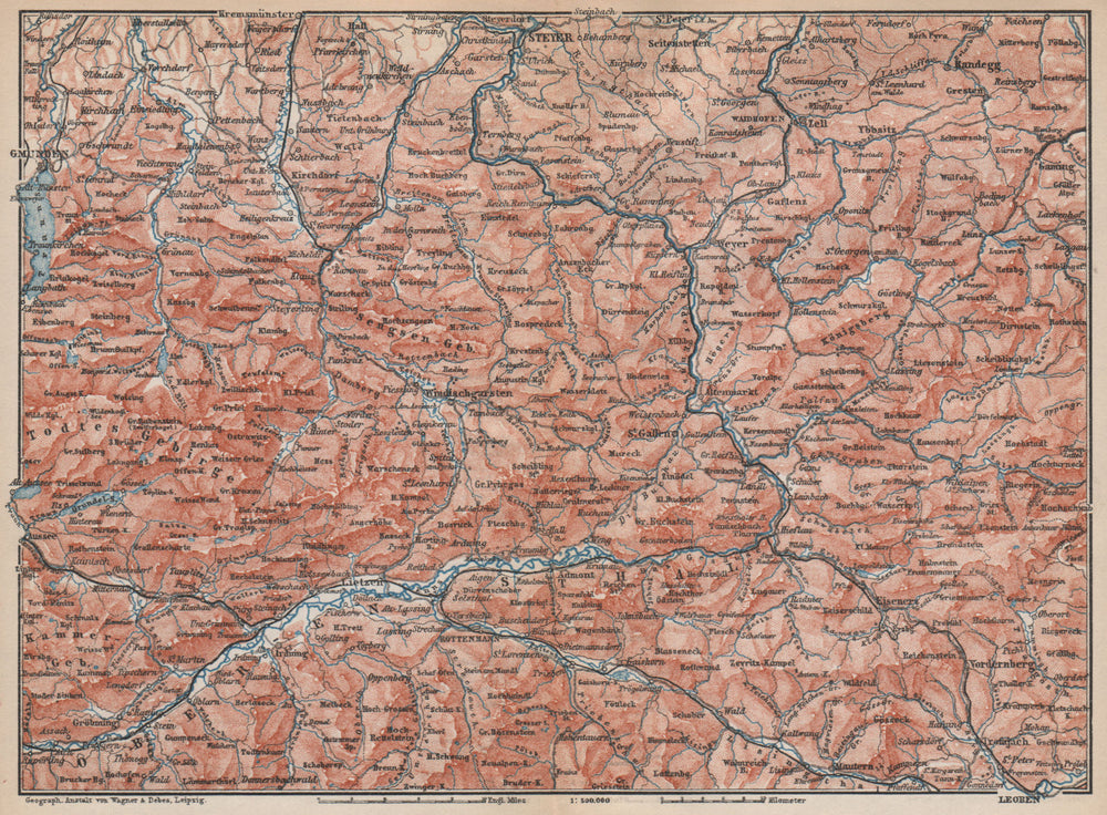 STYRIAN & AUSTRIAN ALPS. ENNSTAL. Bad Aussee Liezen Steyr. Austria 1896 map
