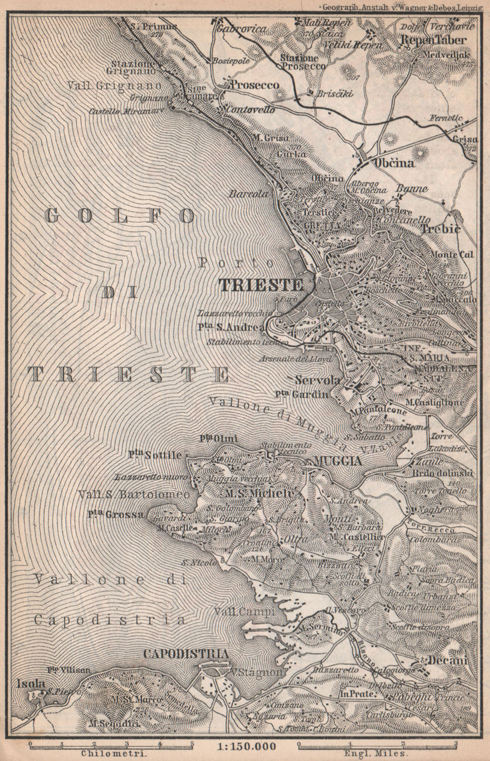 TRIESTE TRST & environs. Muggia Koper Izola Prosecco. Italy Croatia 1896 map