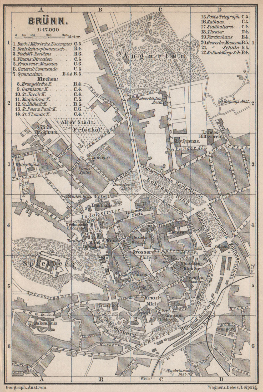 BRNO (BRUNN BRÜNN) antique town city plan mesta. Czech Republic mapa 1896