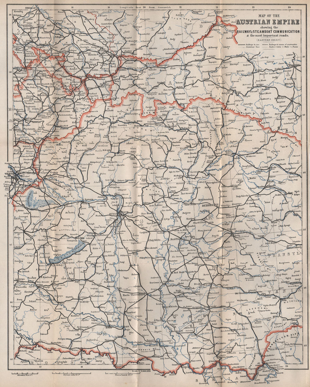HUNGARY & GALICIA. AUSTRIAN EMPIRE East sheet. Roads. Austria-Hungary 1896 map