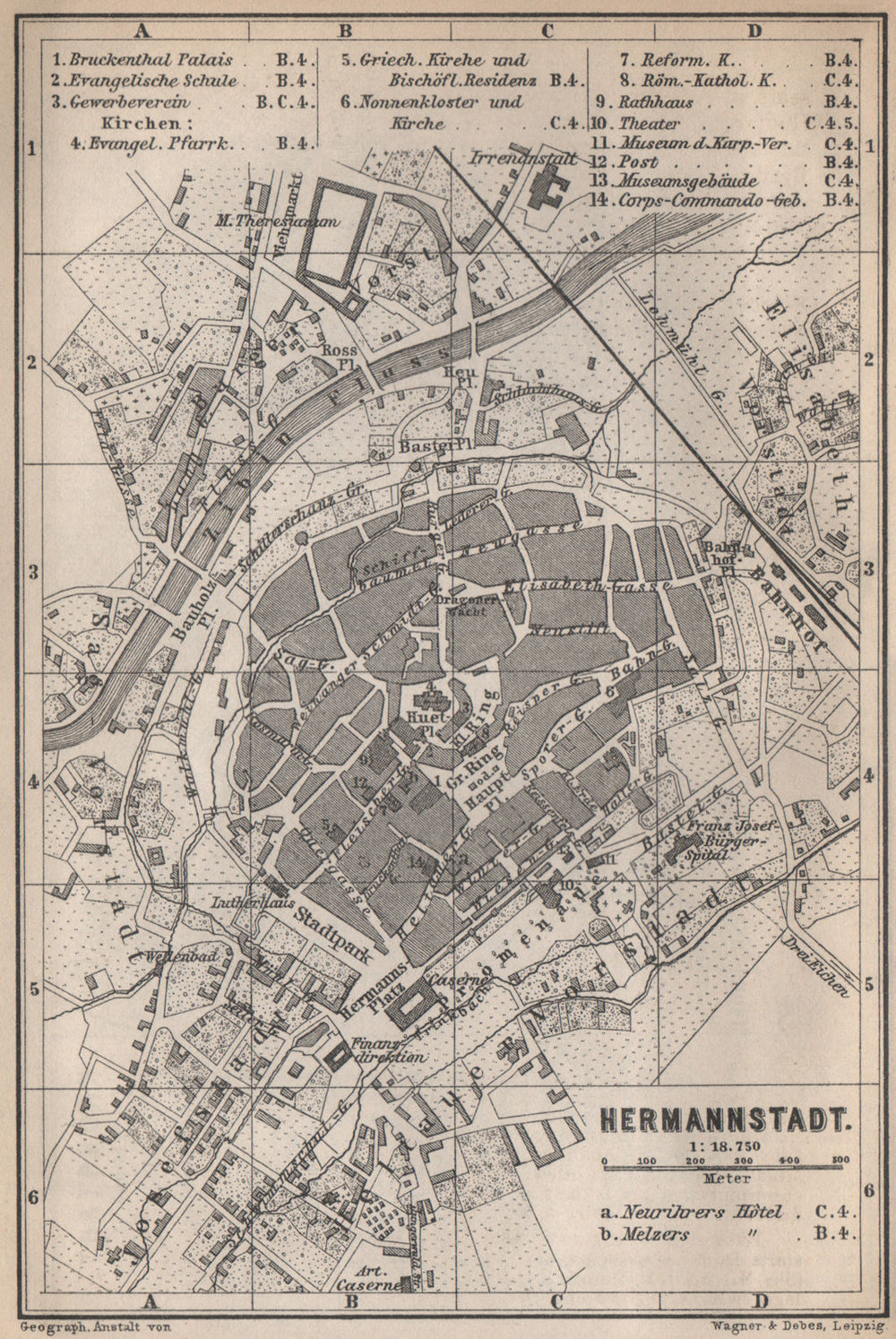 SIBIU (HERMANNSTADT) antique town city planul orasului. Romania harta 1896 map