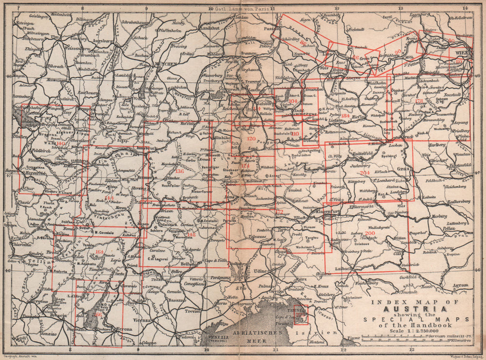AUSTRIA. Austrian Empire. Index map karte. BAEDEKER 1896 old antique chart