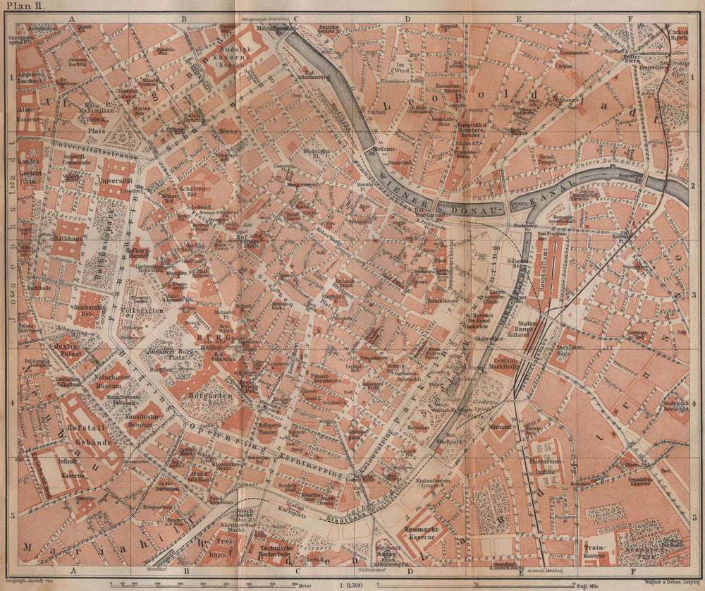 VIENNA city centre. WIEN Burg. Town plan stadtplan. Austria Österreich 1905 map