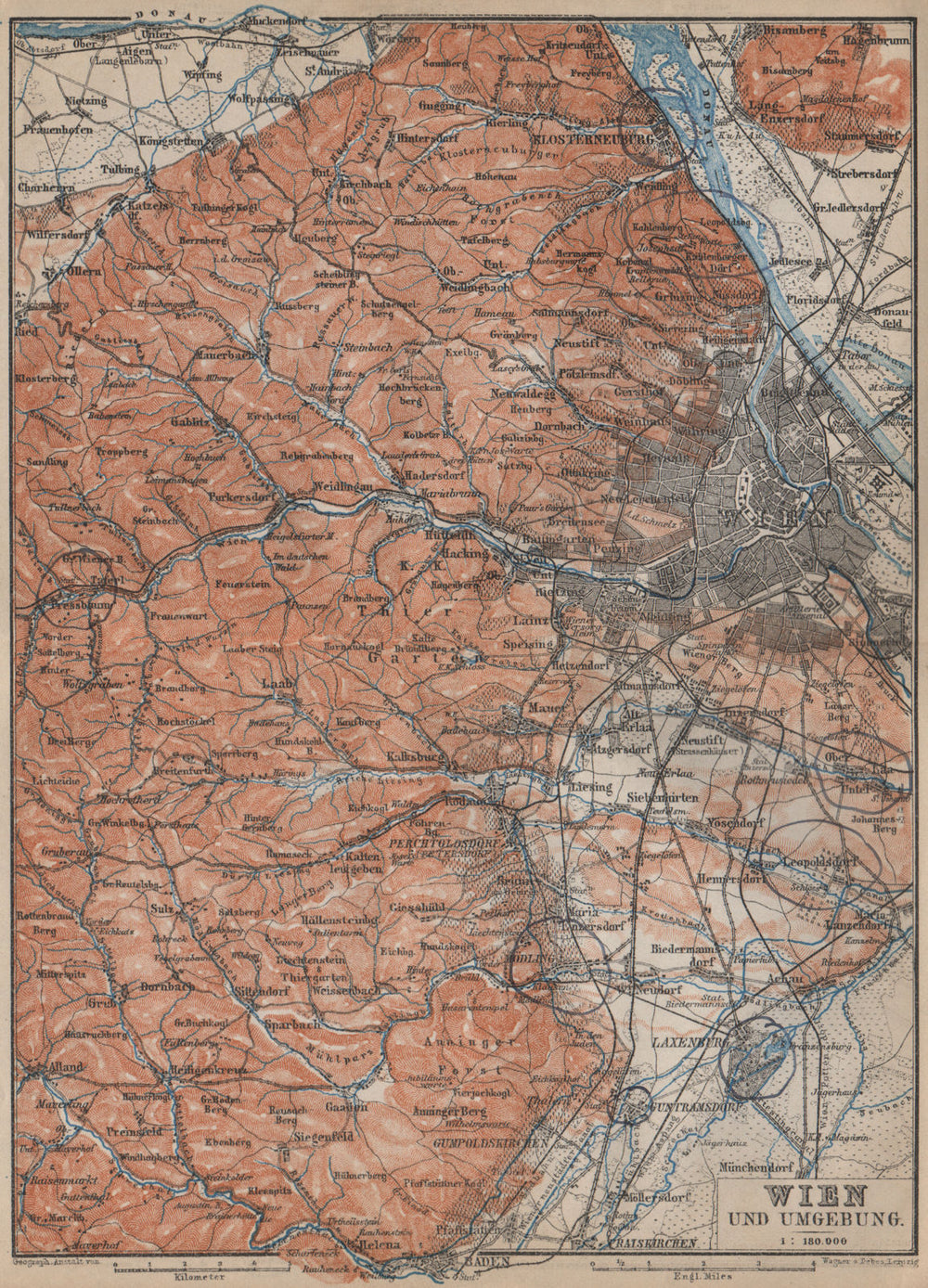 VIENNA WIEN environs umgebung. Klosterneuburg Tiergarten Laxenburg 1905 map