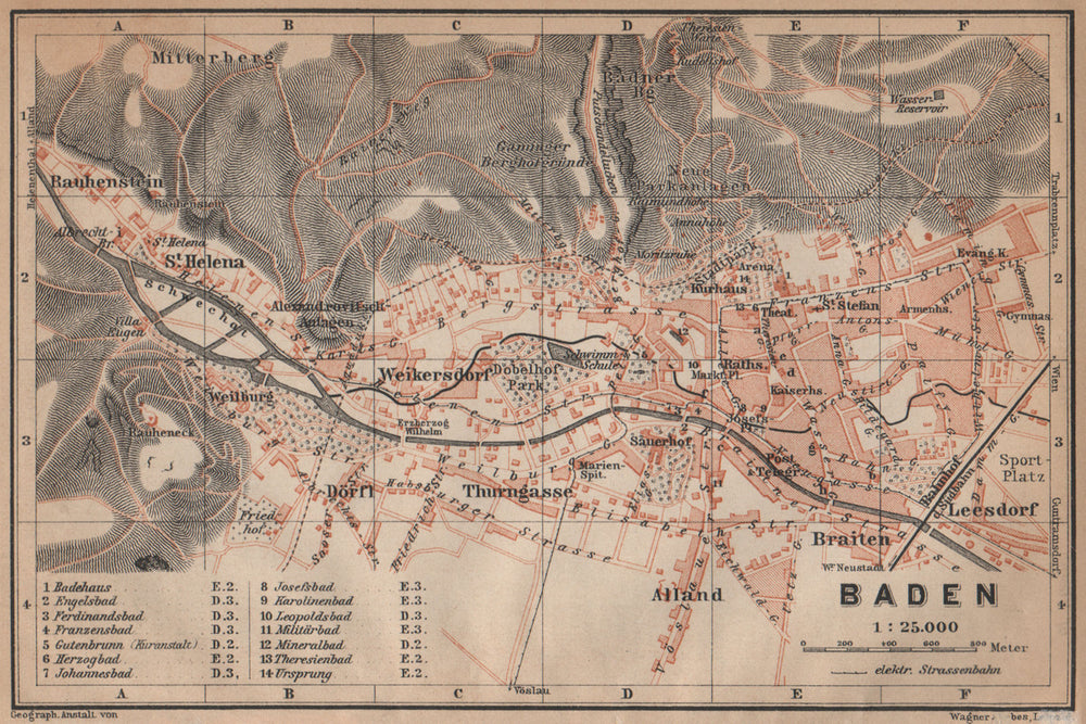 BADEN BEI WIEN /nr Vienna town city plan stadtplan. Austria Österreich 1905 map