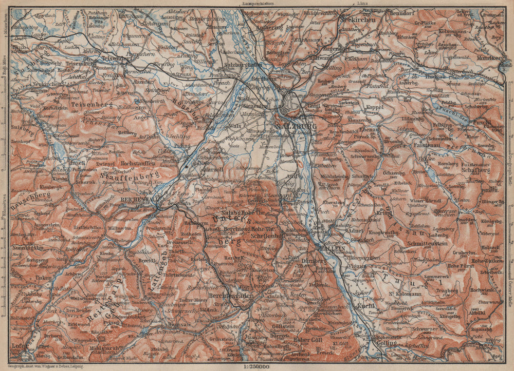 SALZBURG environs. Berchtesgaden Faistenau Seekirchen Reichenhall 1905 old map