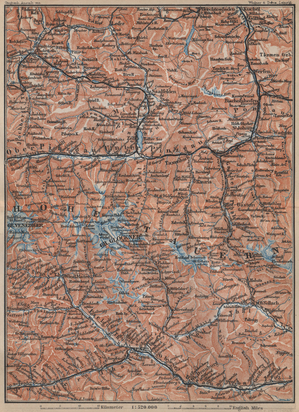 HOHE TAUERN Kitzbuhel Bad Gastein Lienz Berchtesgaden Grossglockner 1905 map