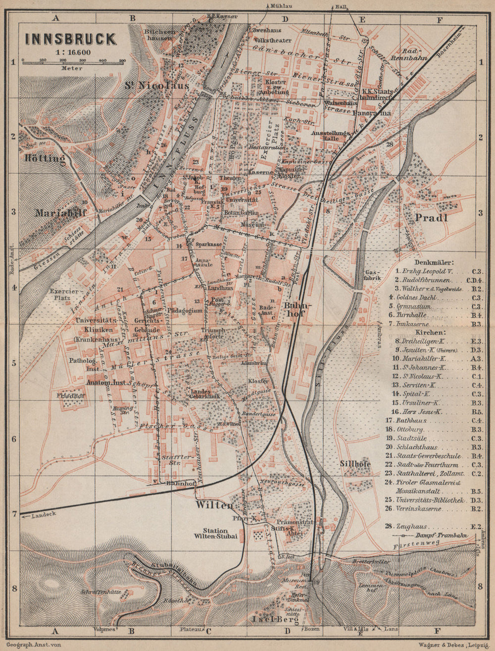 INNSBRUCK antique town city plan stadtplan. Austria Österreich karte 1905 map