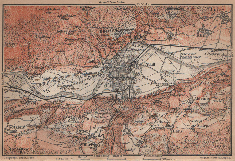 INNSBRUCK ENVIRONS Umgebung. Thaur Gotzens Igls. Austria Österreich 1905 map