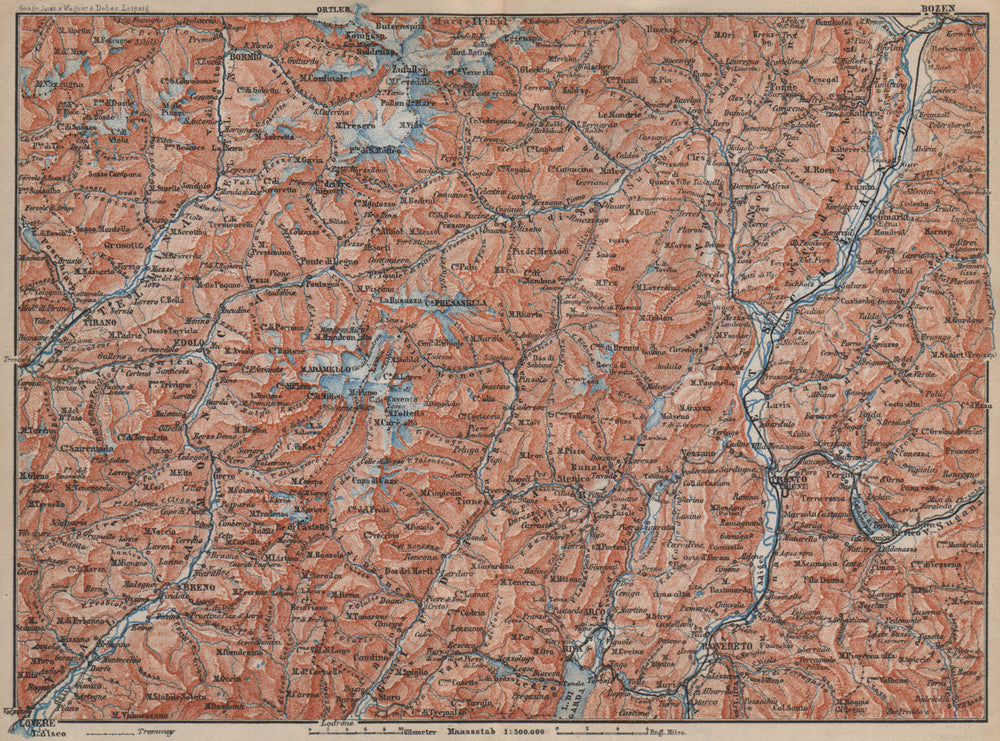 TRENTINO-ALTO ADIGE. Bolzano Bormio S. Caterina Aprica Campiglio mappa 1905