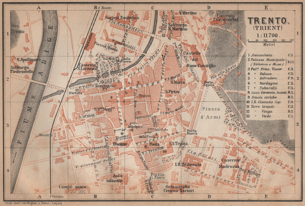 TRENTO (TRIENT) town city plan piano urbanistico. Italy Italia mappa 1905