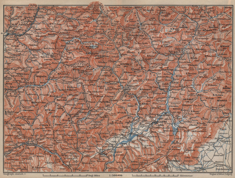 DOLOMITE ALPS DOLOMITI Bolzano Belluno Val Gardena Cortina d'Ampezzo 1905 map