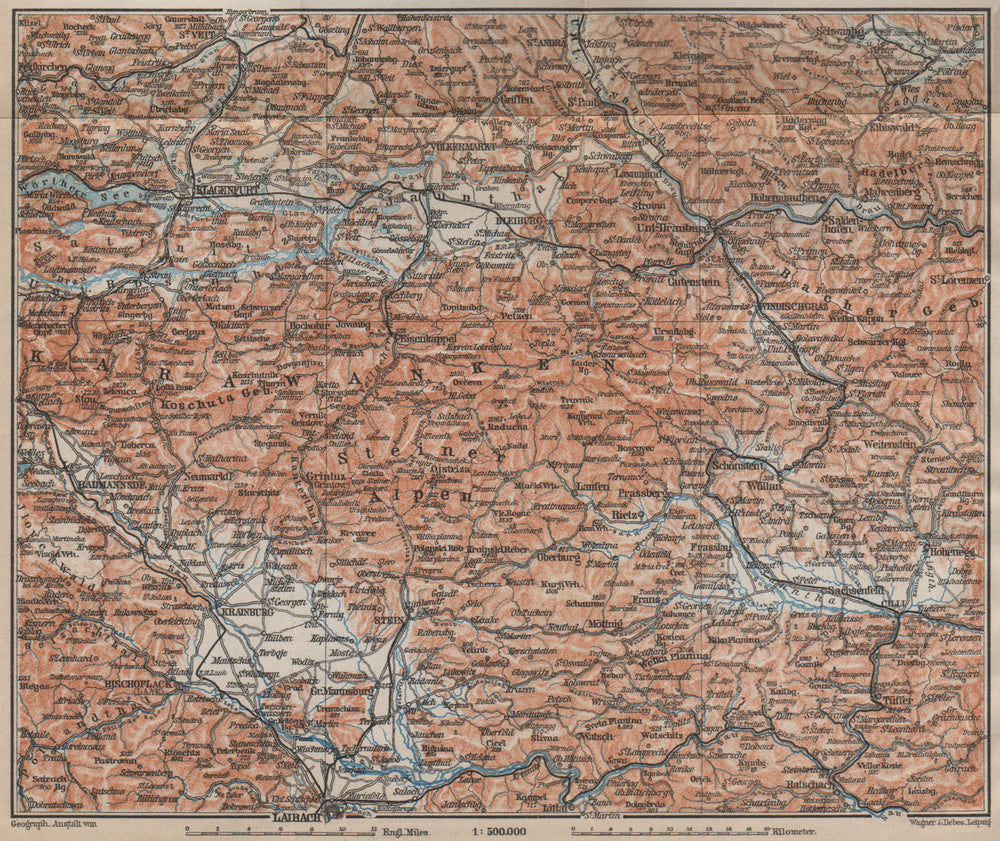 KARAWANKEN & SANNTHALER ALPEN. Klagenfurt Ljubljana Kranj. Carinthia 1905 map