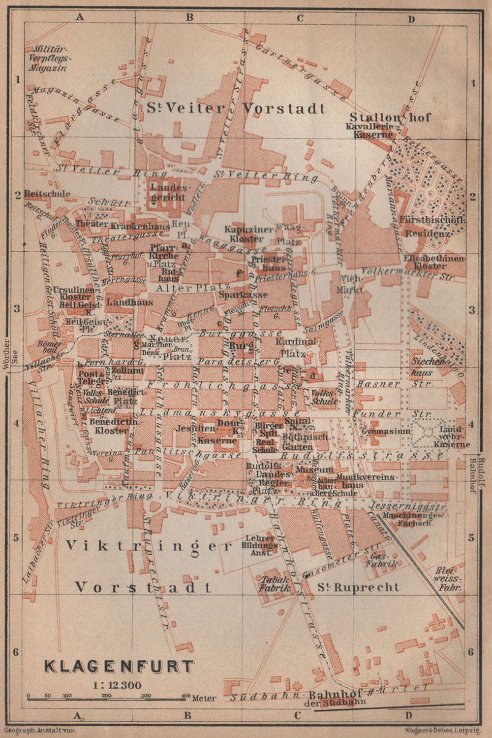 KLAGENFURT am Wörthersee town city plan stadtplan. Celovec. Österreich 1905 map