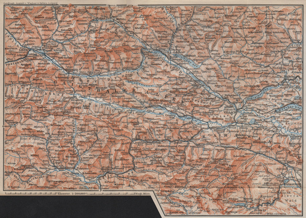 CARINTHIAN ALPS Lienz Villach Triglav Lake Bled Austria Italy Slovenia 1905 map
