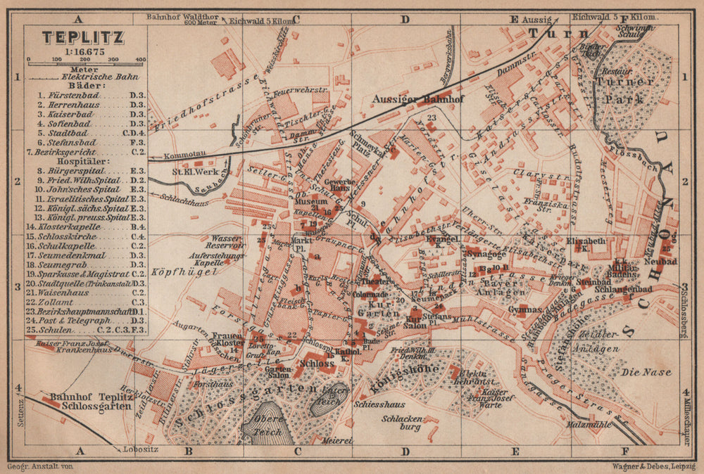 TEPLICE / Teplitz-Schönau town city plan mesta. Czech Republic mapa 1905