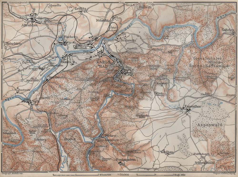KARLOVY VARY (CARLSBAD KARLSBAD) environs Brezova Stara Role Czech Rep 1905 map