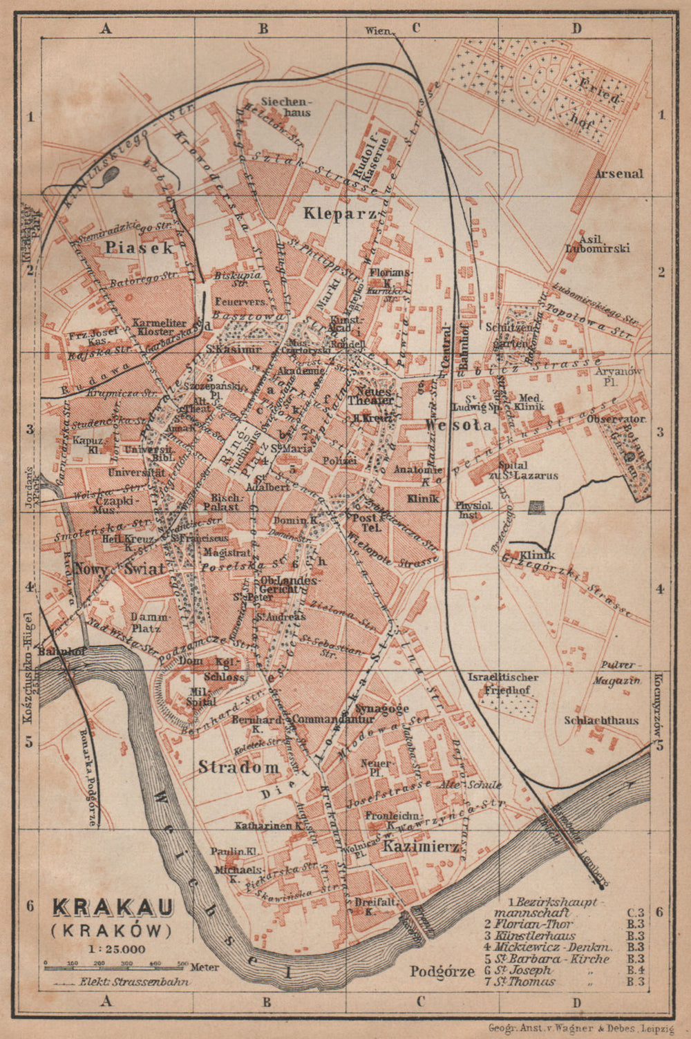 KRAKOW / CRACOW antique town city plan miasta. Kraków. Poland mapa 1905
