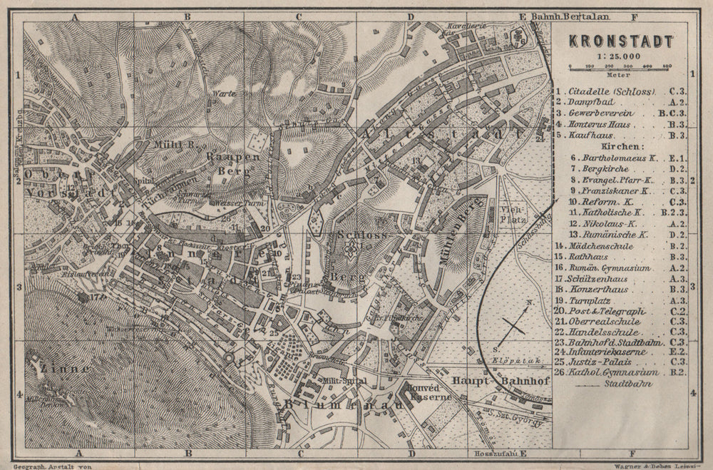 BRASOV (KRONSTADT) town city planul orasului. Brasso. Romania harta 1905 map