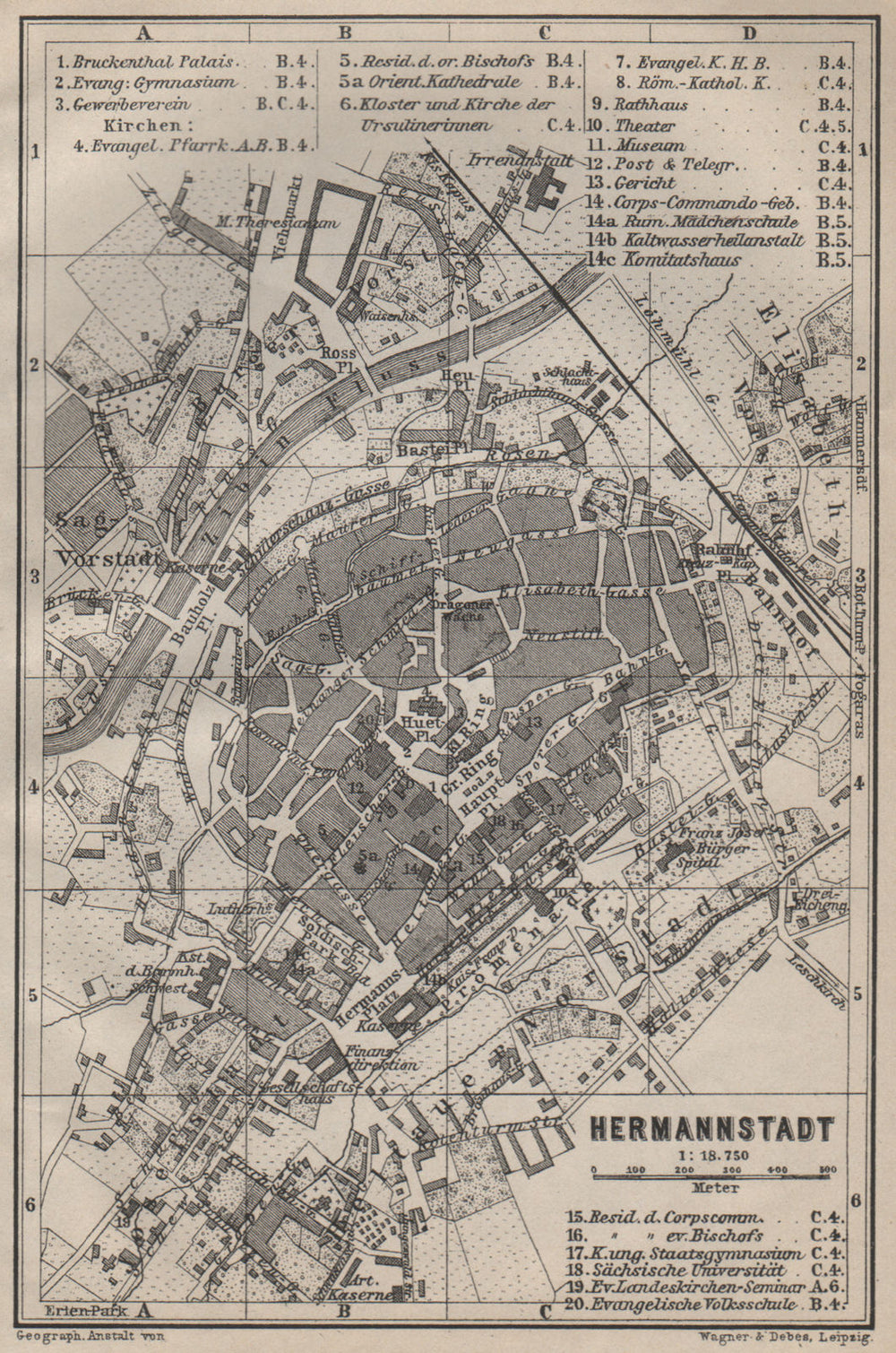 SIBIU (HERMANNSTADT) antique town city planul orasului. Romania harta 1905 map