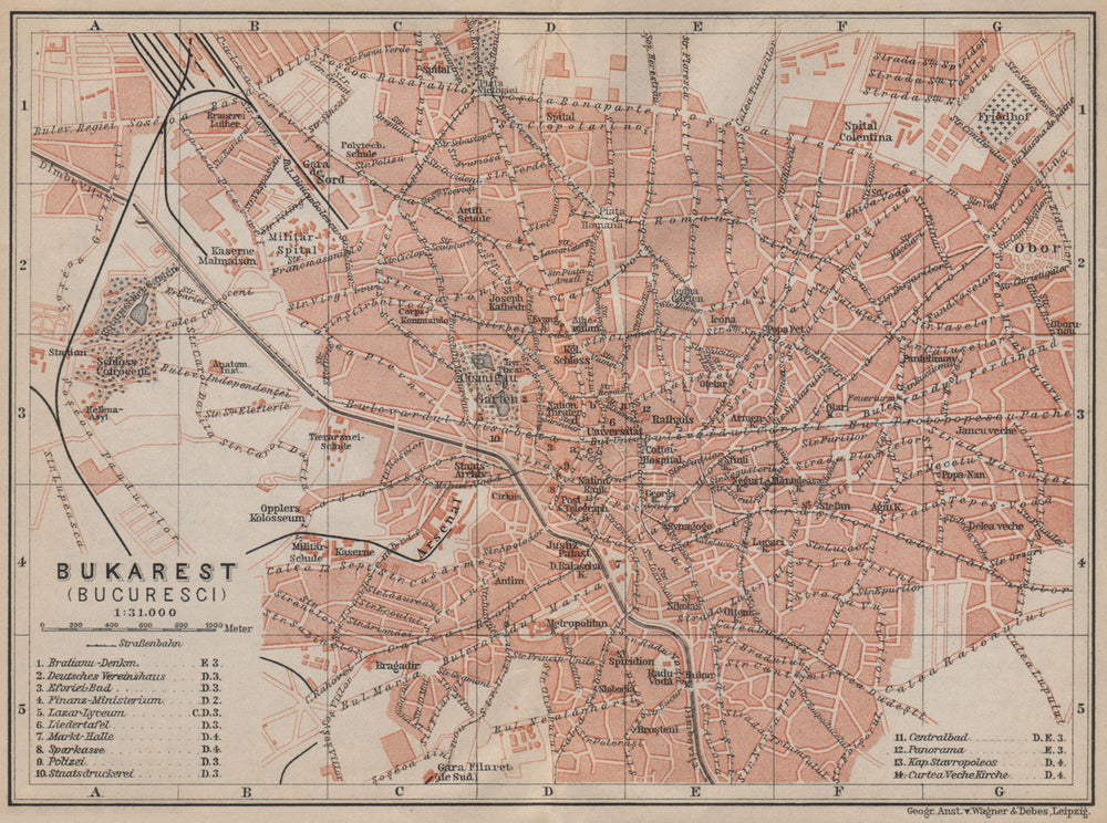 BUCHAREST / BUCURESTI antique town city planul orasului. Romania harta 1905 map