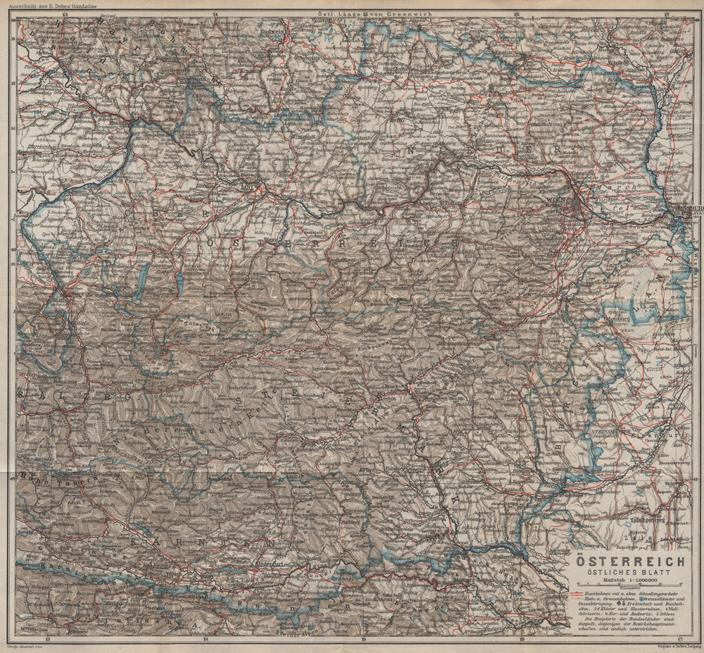 ÖSTERREICH Östliches blatt. AUSTRIA East sheet. Railways karte 1929 old map
