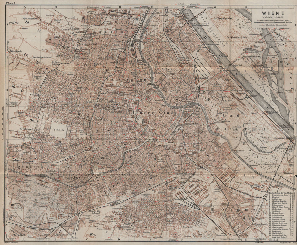 VIENNA WIEN vintage town city plan stadtplan. Austria Österreich karte 1929 map