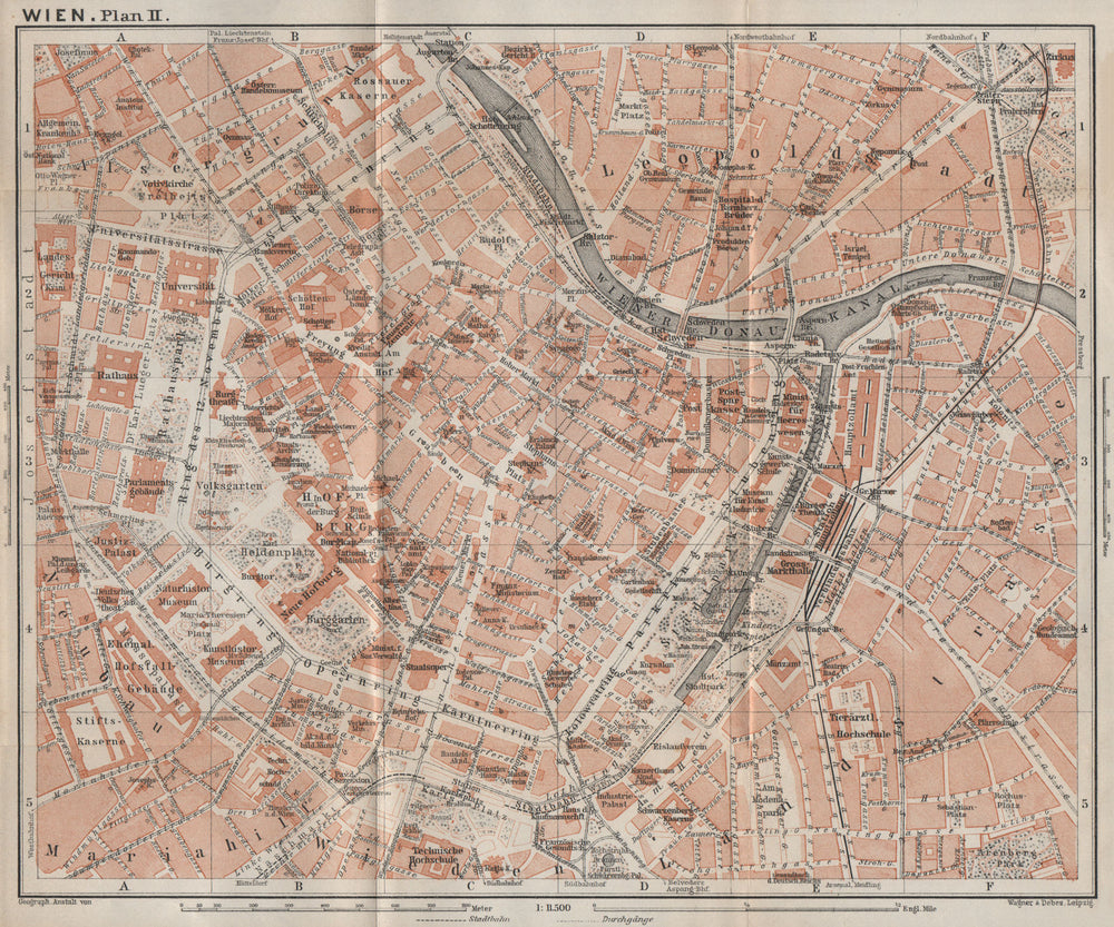 VIENNA city centre. WIEN Burg. Town plan stadtplan. Austria Österreich 1929 map