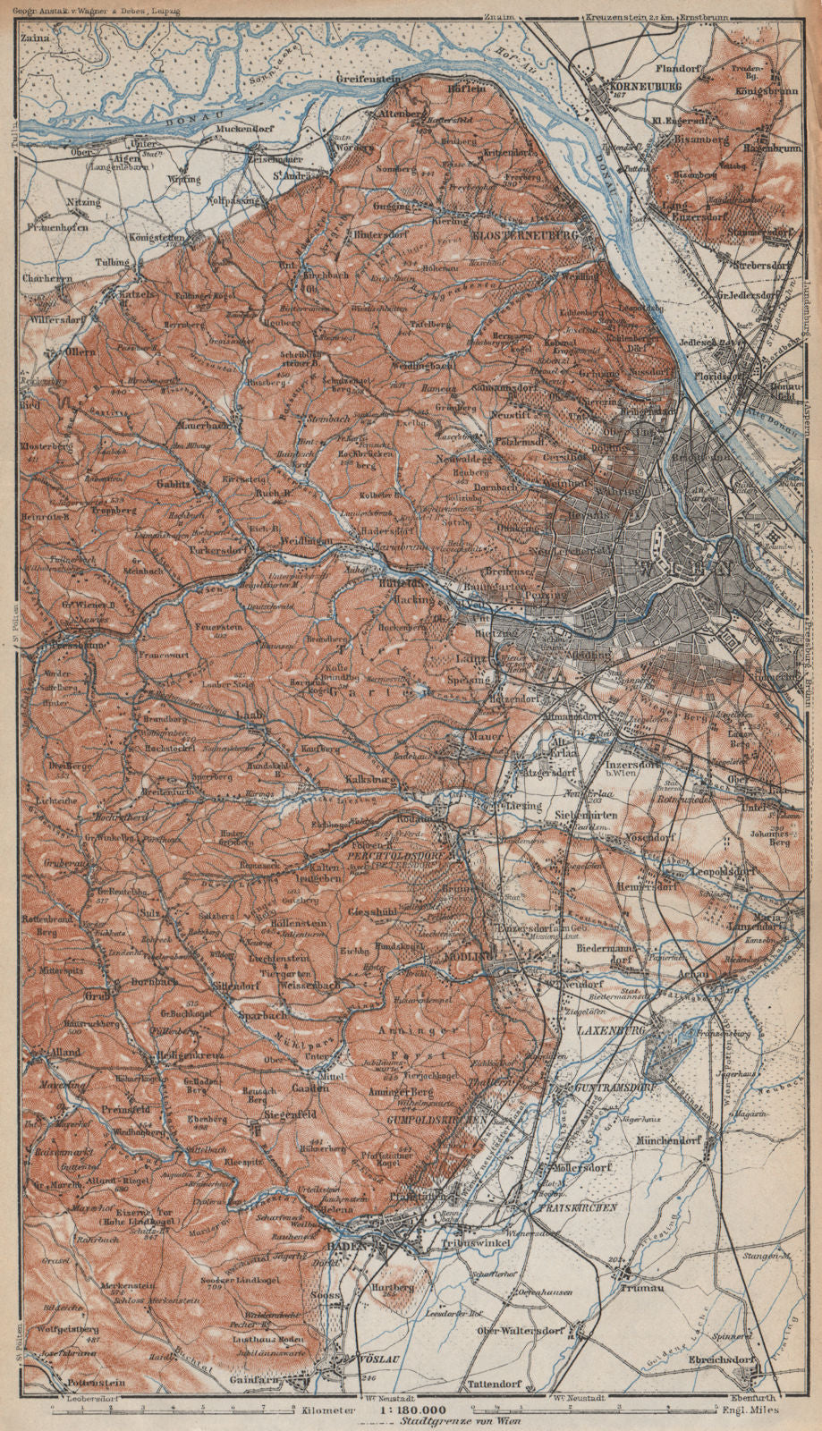 VIENNA WIEN environs umgebung. Klosterneuburg Tiergarten Laxenburg 1929 map