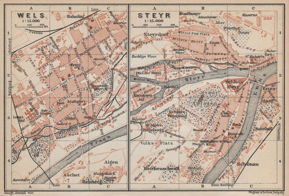 WELS & STEYR town city plans stadtplan. Austria Österreich karte 1929 old map