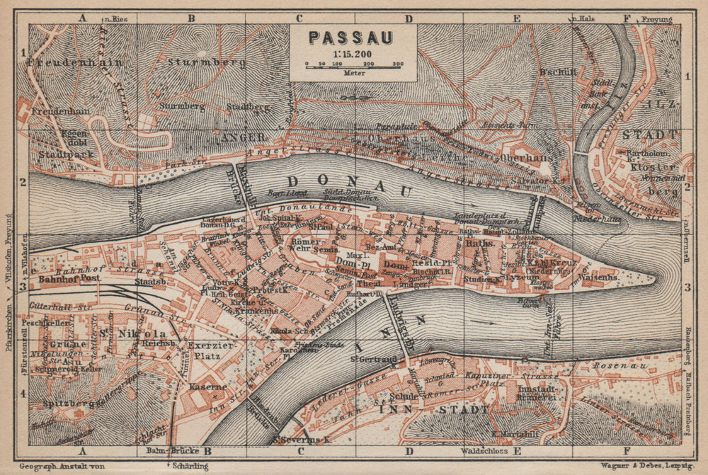 PASSAU town city plan stadtplan. Inn Donau/Danube. Germany Deutschland 1929 map