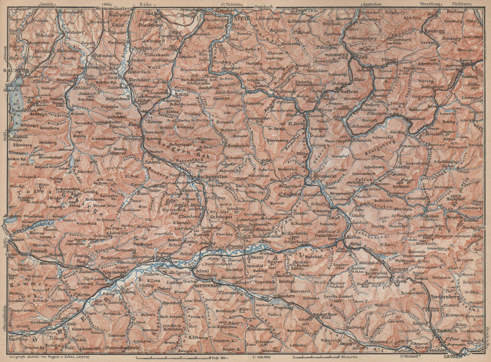 STYRIAN & AUSTRIAN ALPS. ENNSTAL. Bad Aussee Liezen Steyr. Austria 1929 map