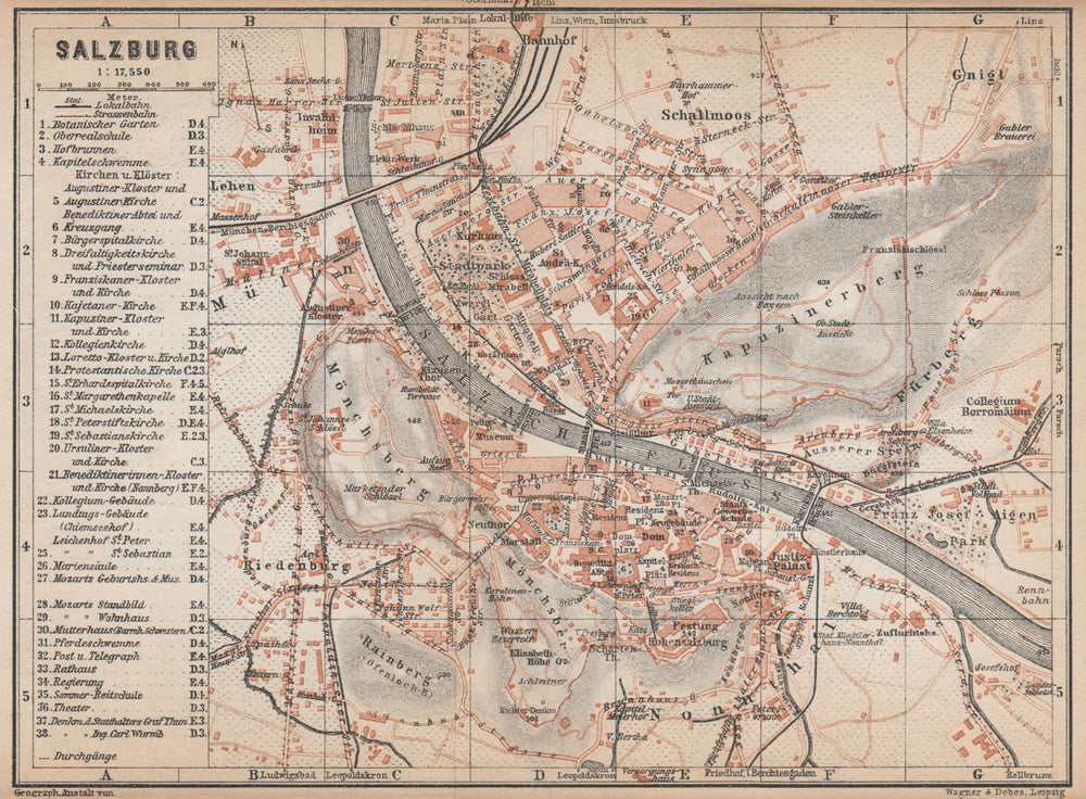SALZBURG vintage town city plan stadtplan. Austria Österreich karte 1929 map