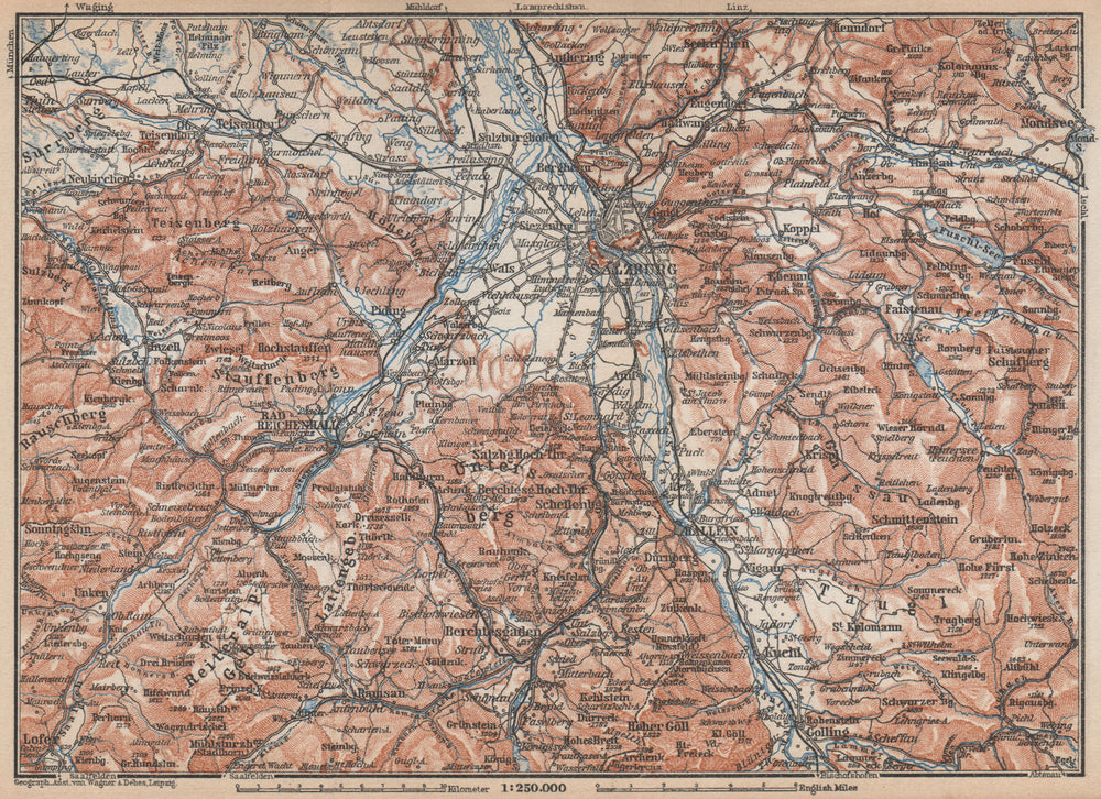 SALZBURG environs. Berchtesgaden Faistenau Seekirchen Reichenhall 1929 old map
