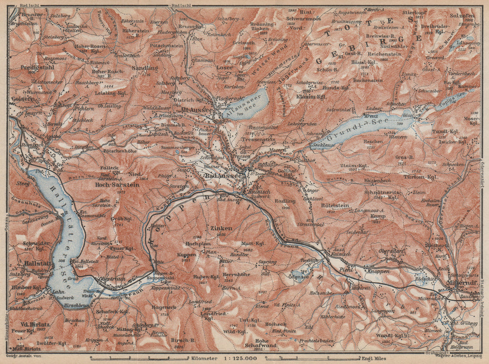 BAD AUSSEE & HALLSTATT environs. Altaussee Bad Mitterndorf. Austria 1929 map