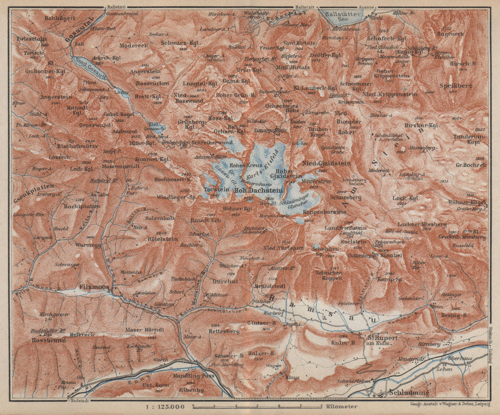 HOHER DACHSTEIN. Schladming Filzmoos Vorderer Gosausee Topo-map karte 1929