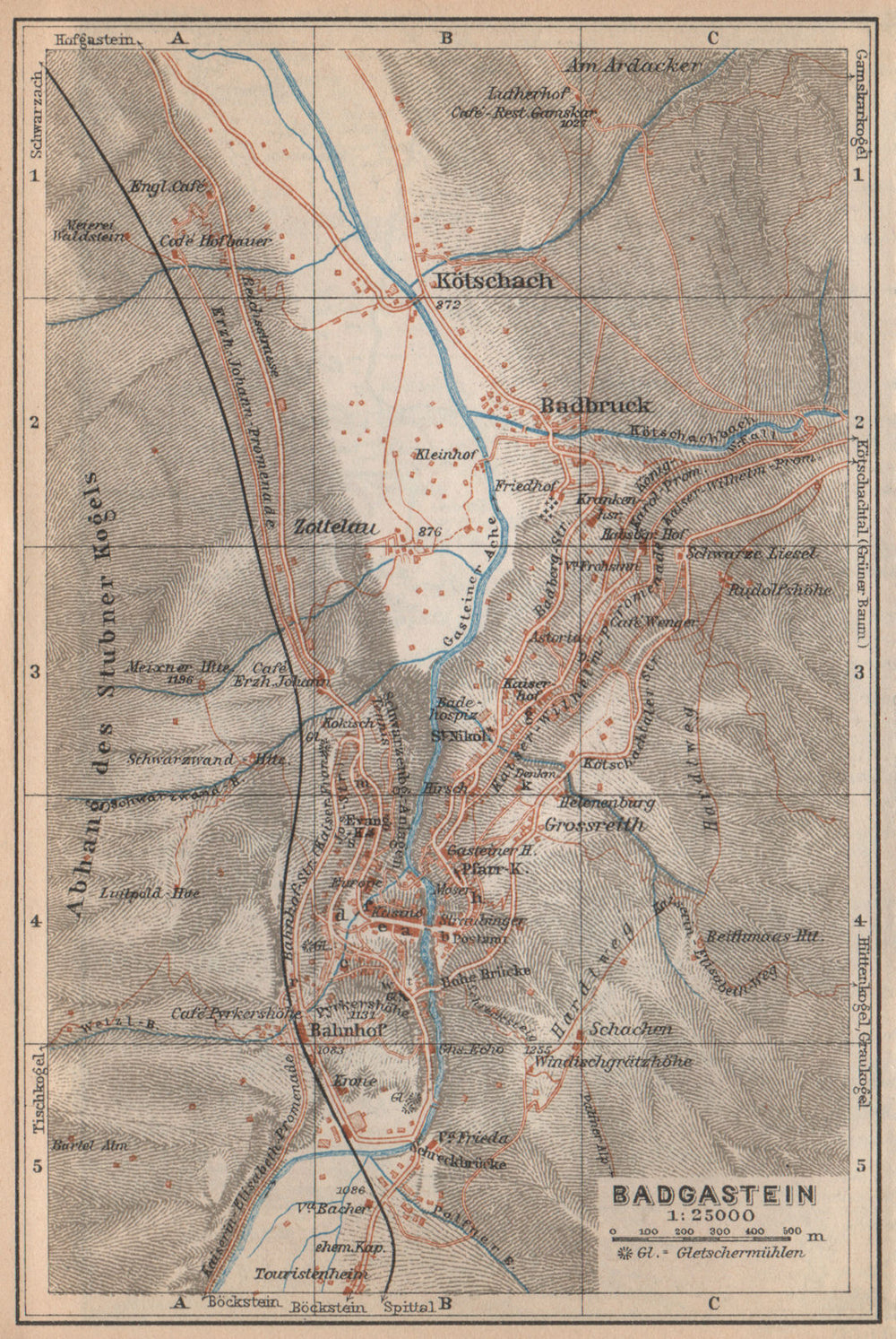 WILDBAD/BAD GASTEIN town plan stadtplan & environs. Austria Österreich 1929 map
