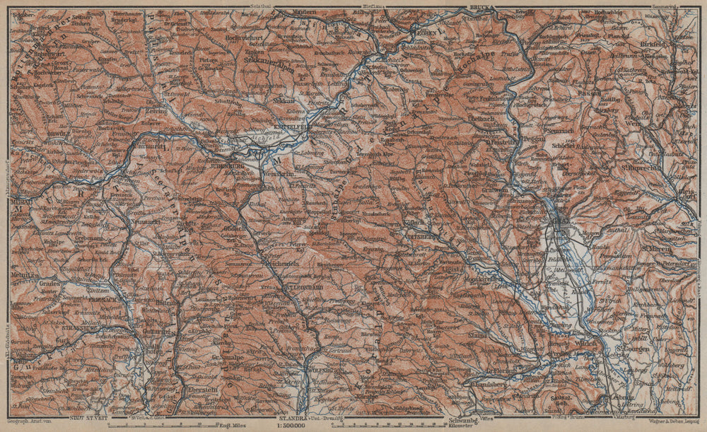 STYRIAN & CARINTHIAN ALPS. Murau Graz Murtal Leoben Wolfsburg. Austria 1929 map