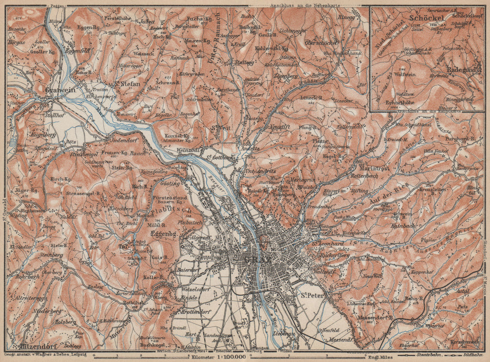 GRAZ environs. Gratwein. Hitzendorf. Austria Österreich karte 1929 old map